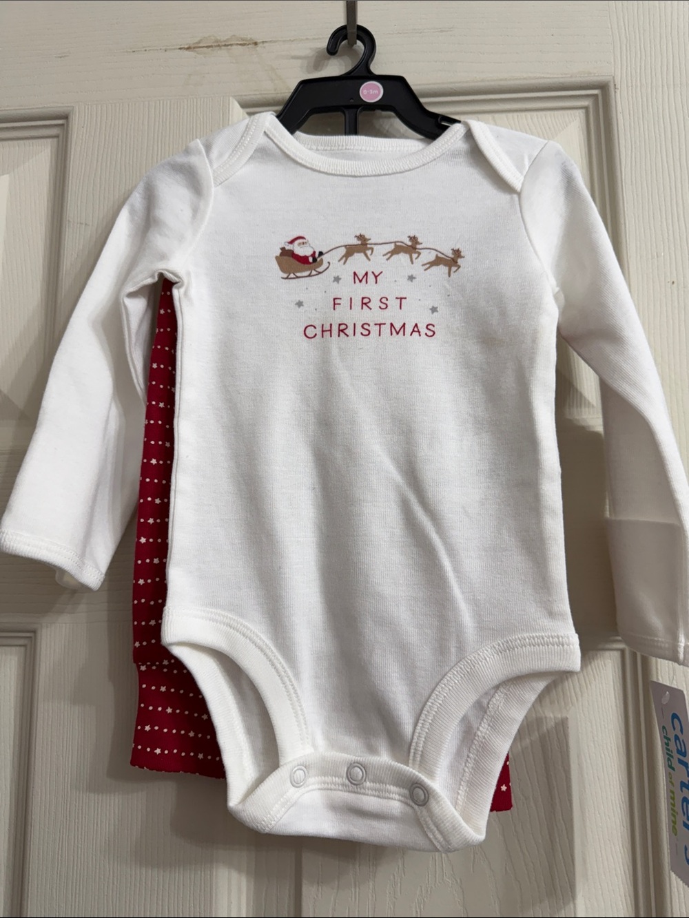 child of mine White & Red "My First Christmas" Long-Sleeve Bodysuit Set